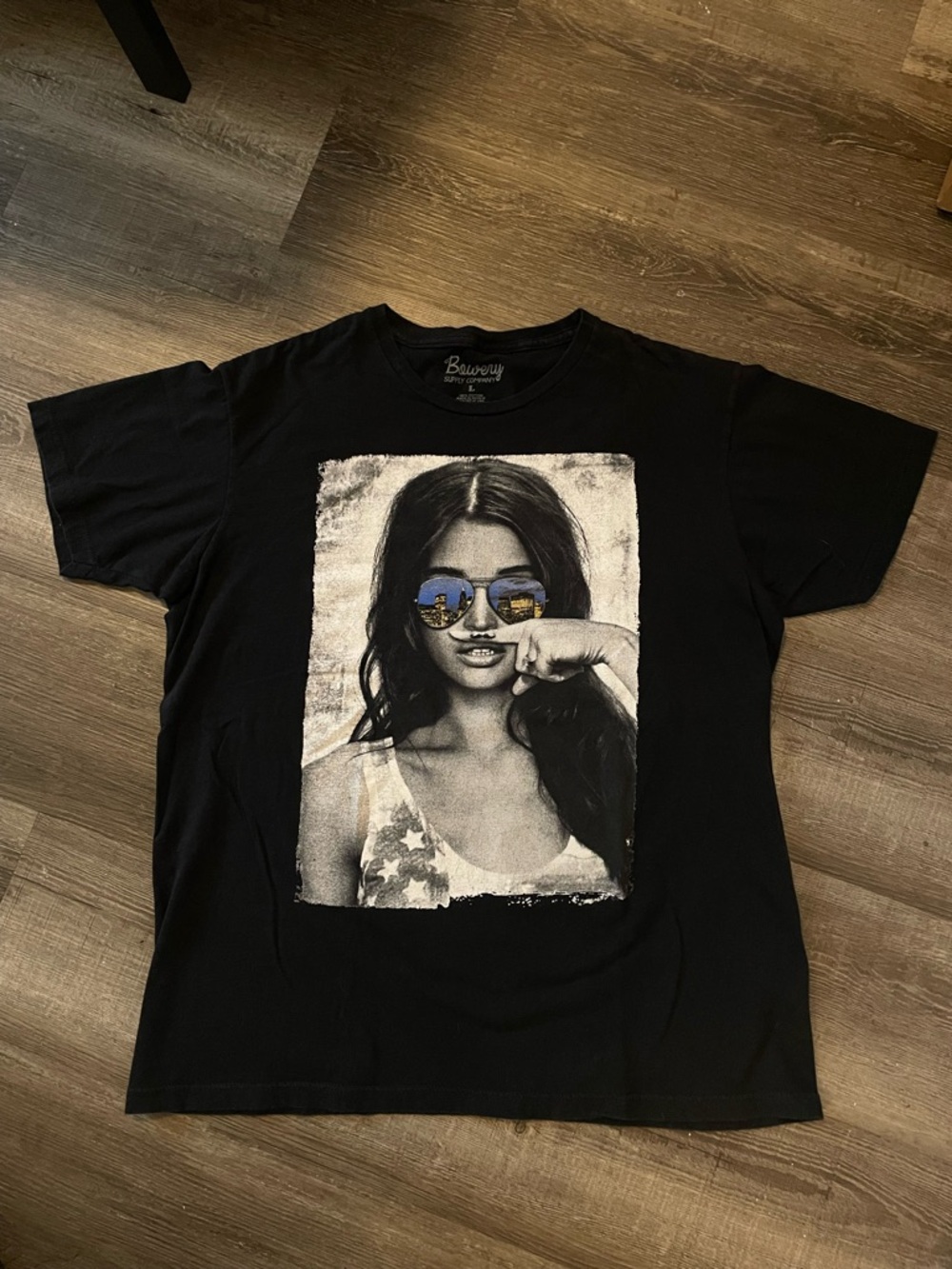 Bowery Supply Black Short Sleeve Graphic Tee - Women's Portrait Print